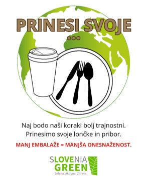 Slika: poziv za bolj trajnostno ravnanje, prinesite svoje lončke in pribor 